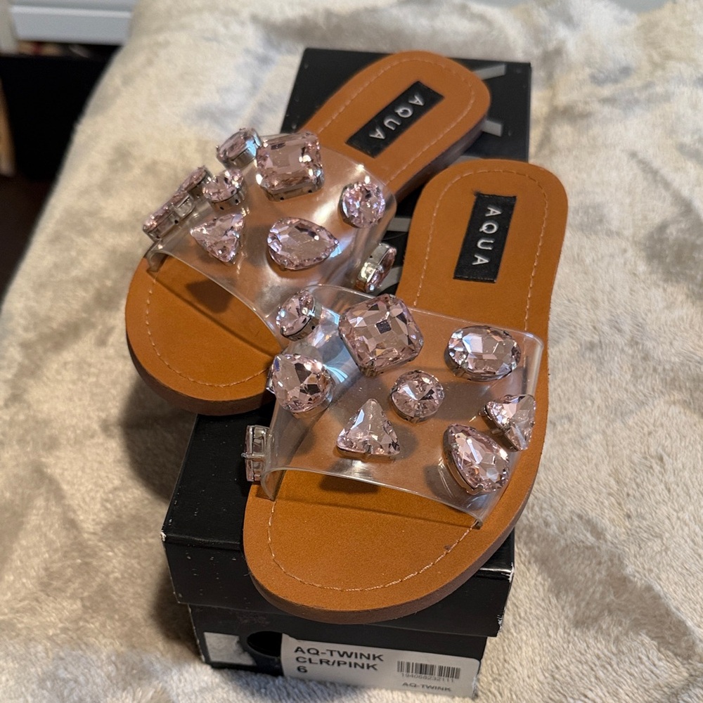 Aqua Women's Sandals with Pink Gems